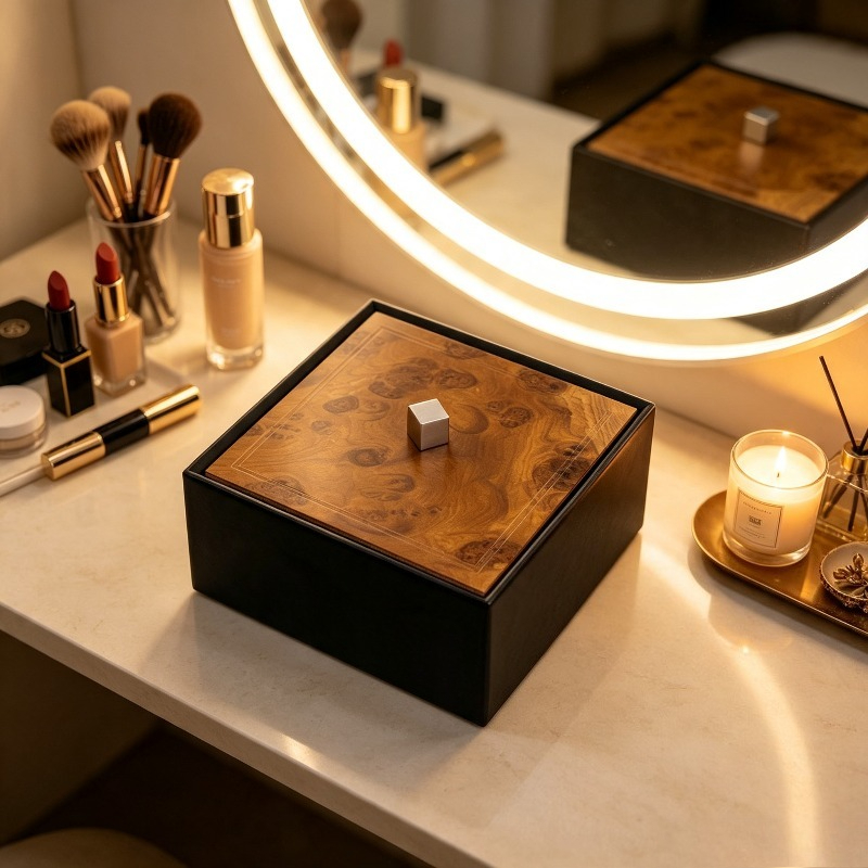 Jewelry Box With Watches - กล่องเก็บนาฬิกาหรูหราสไตล์อิตาลี กล่องใส่เครื่องประดับสแตนเลส กล่องเก็บนาฬิกาลายไม้ ของตกแต่งตู้เสื้อผ้า ของใช้จัดเก็บในบ้าน
