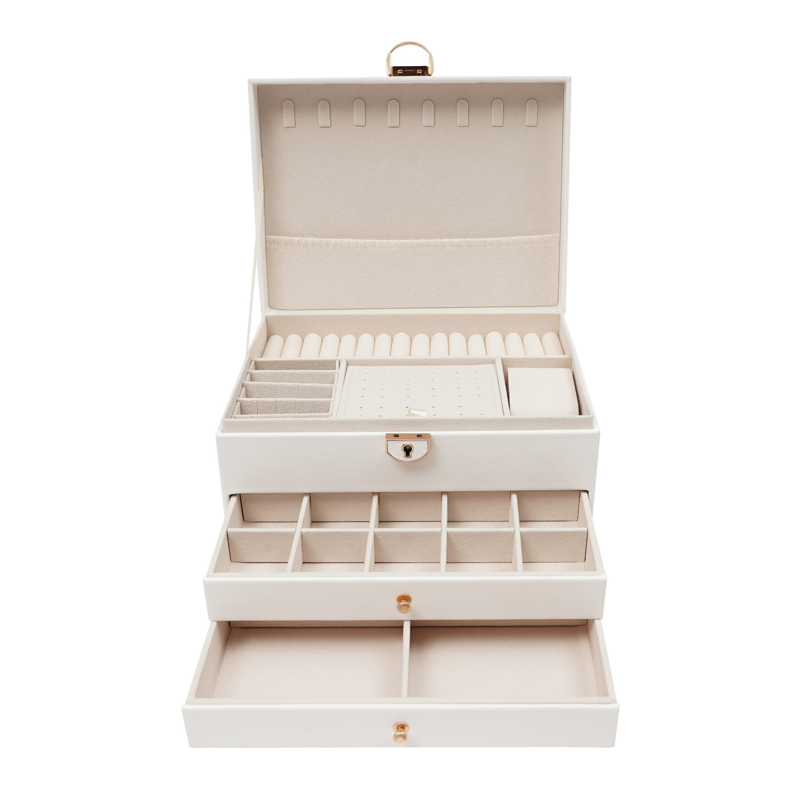 Jewelry Eyewear Watches & Accessories - กล่องเก็บเครื่องประดับ 3 ชั้น, กล่องเก็บแว่นตาพร้อมกล่องเก็บนาฬิกาพร้อมระบบล็อคเพื่อความปลอดภัย, กล่องโชว์แว่นตา/เครื่องประดับสำหรับร้านค้า/บ้าน