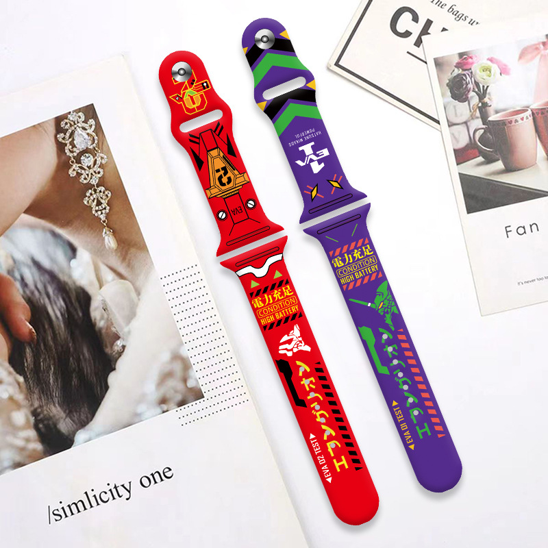 Watch Strap Replacement - สายนาฬิกาซิลิโคนนุ่มพิมพ์ลายแฟชั่นนีออนน่ารัก Genesis Classic Evangelion สำหรับเปลี่ยนใส่กับ Apple