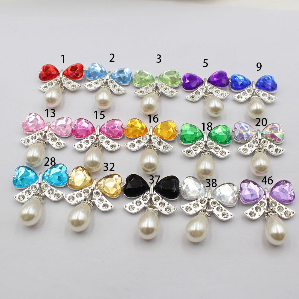 Pearl Stud Earrings - ขายตรงชุด 5 ชิ้น/เซ็ต โบว์ประดับเพชรโลหะผสมเงิน วัสดุมุกทรงหยดน้ำ สำหรับทำหมวก