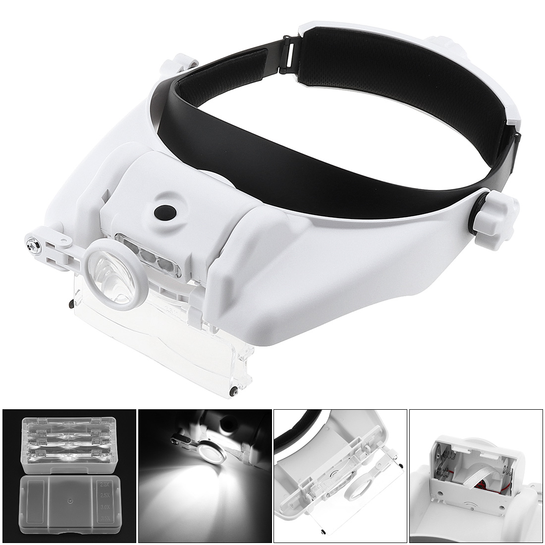 Jewelry Eyewear Watches & Accessories - แถบคาดศีรษะแบบปรับได้แว่นขยายแว่นขยายแว่นตา Loupe พร้อมไฟ LED สําหรับอ่านเครื่องประดับนาฬิกาซ่อม