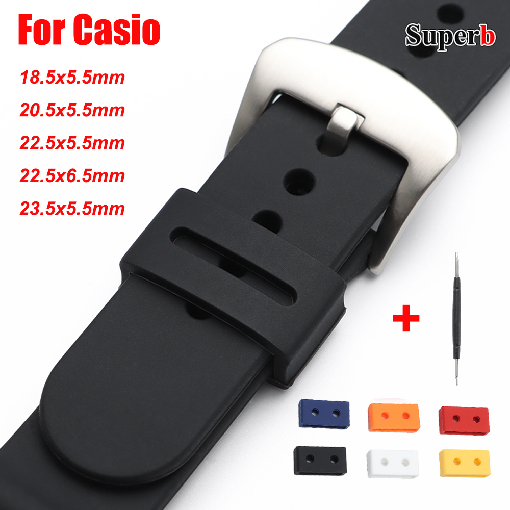 Watch Strap Replacement - สายรัดนาฬิกา Casio แบบยาง วงแหวนซิลิโคนสำหรับเปลี่ยน สายรัดนาฬิกาแบบยืดหยุ่น พร้อมเครื่องมือ