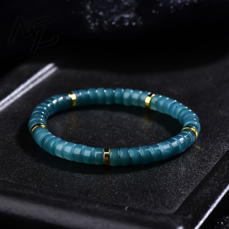Charm Bracelet Beads - สร้อยข้อมือลูกปัดหยกธรรมชาติสีน้ำเงินคุณภาพหรูหรา เครื่องประดับแฟชั่น ดีไซน์ประณีต พร้อมใบรับรองของขวัญ