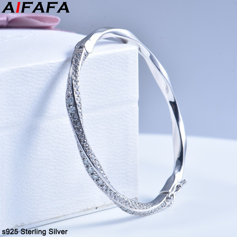 Cuff Bangle Bracelet - กำไลข้อมือเงินแท้ s925 สำหรับผู้หญิง กำไลข้อมือแบบเปิดประกายระยิบระยับ เครื่องประดับแฟชั่น