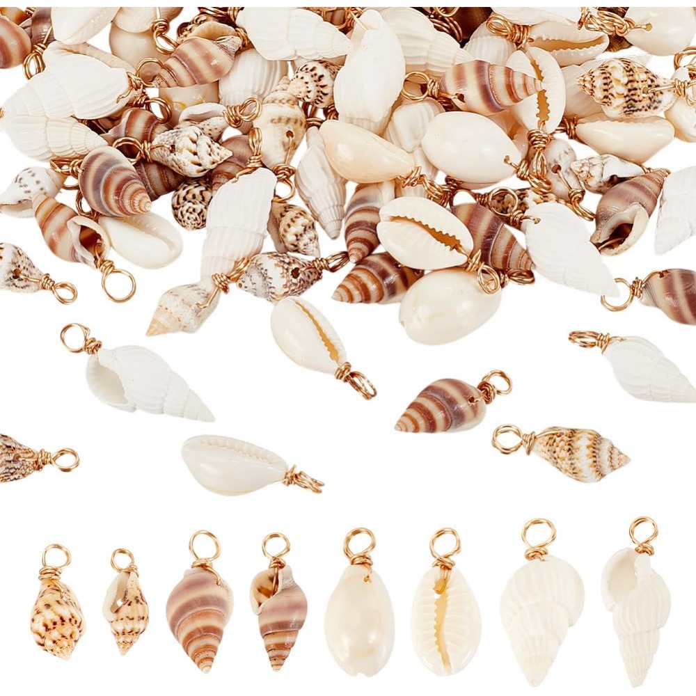 Charm Bracelet Beads - 100pcs 4 รูปแบบเปลือกหอยธรรมชาติ Charms จี้เปลือกหอย Link