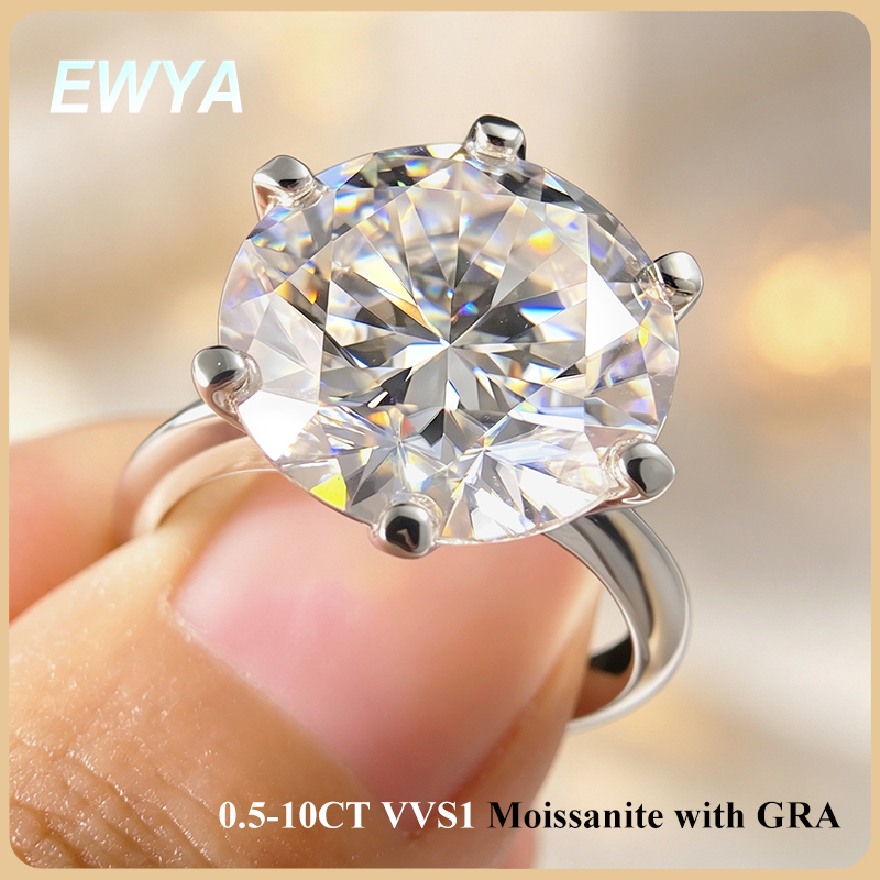 Sterling Silver Ring - EWYA GRA Certified 0.5-10CT D สี