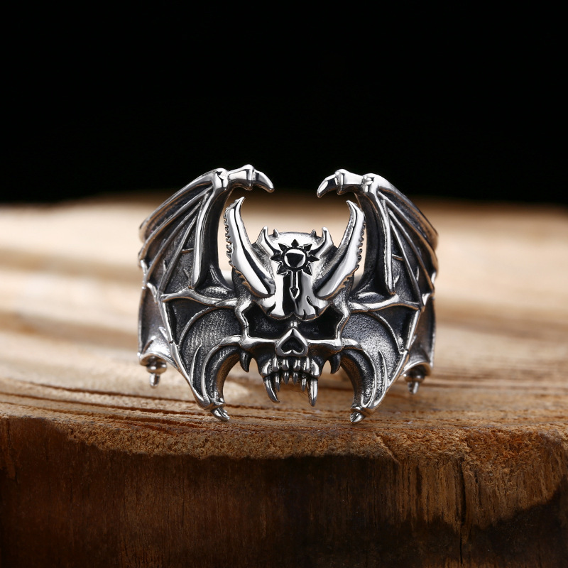 Sterling Silver Ring - ขายส่งแหวนเงินแท้ 925 แหวนแวมไพร์กะโหลก แหวนเปิด เงินไทย ย้อนยุค