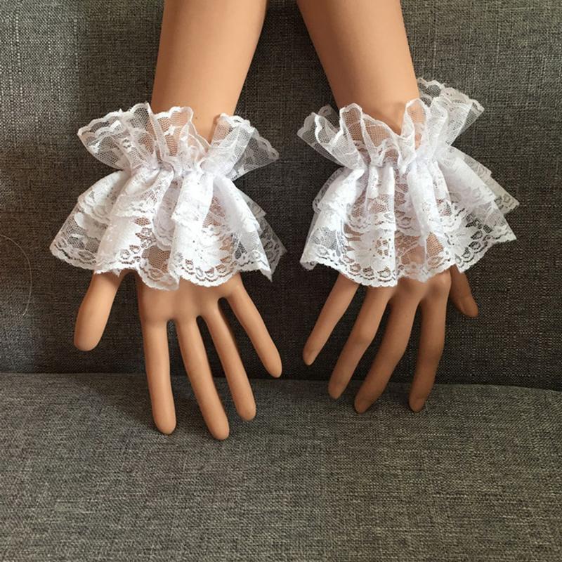 Cuff Bangle Bracelet - ถุงมือโลลิต้าแบบสั้น แขนยาวสไตล์สตีมพังก์ ปลอกแขนโลลิต้า ปลอกข้อมือลูกไม้ลายดอกไม้ ยางยืด สร้อยข้อมือ