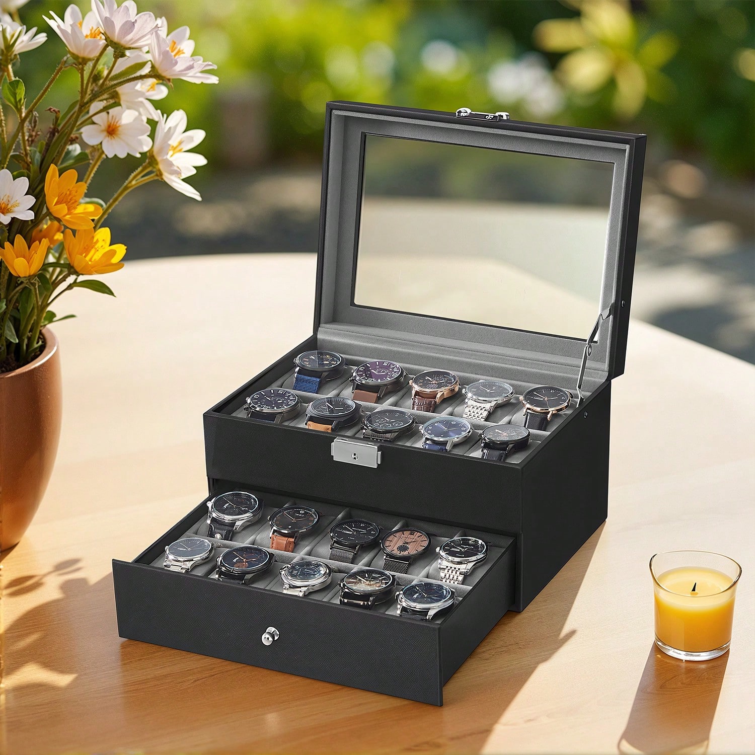 กล่องใส่นาฬิกา 20 ช่อง พร้อมฝา - Jewelry Box With Watches บทวิจารณ์และราคา