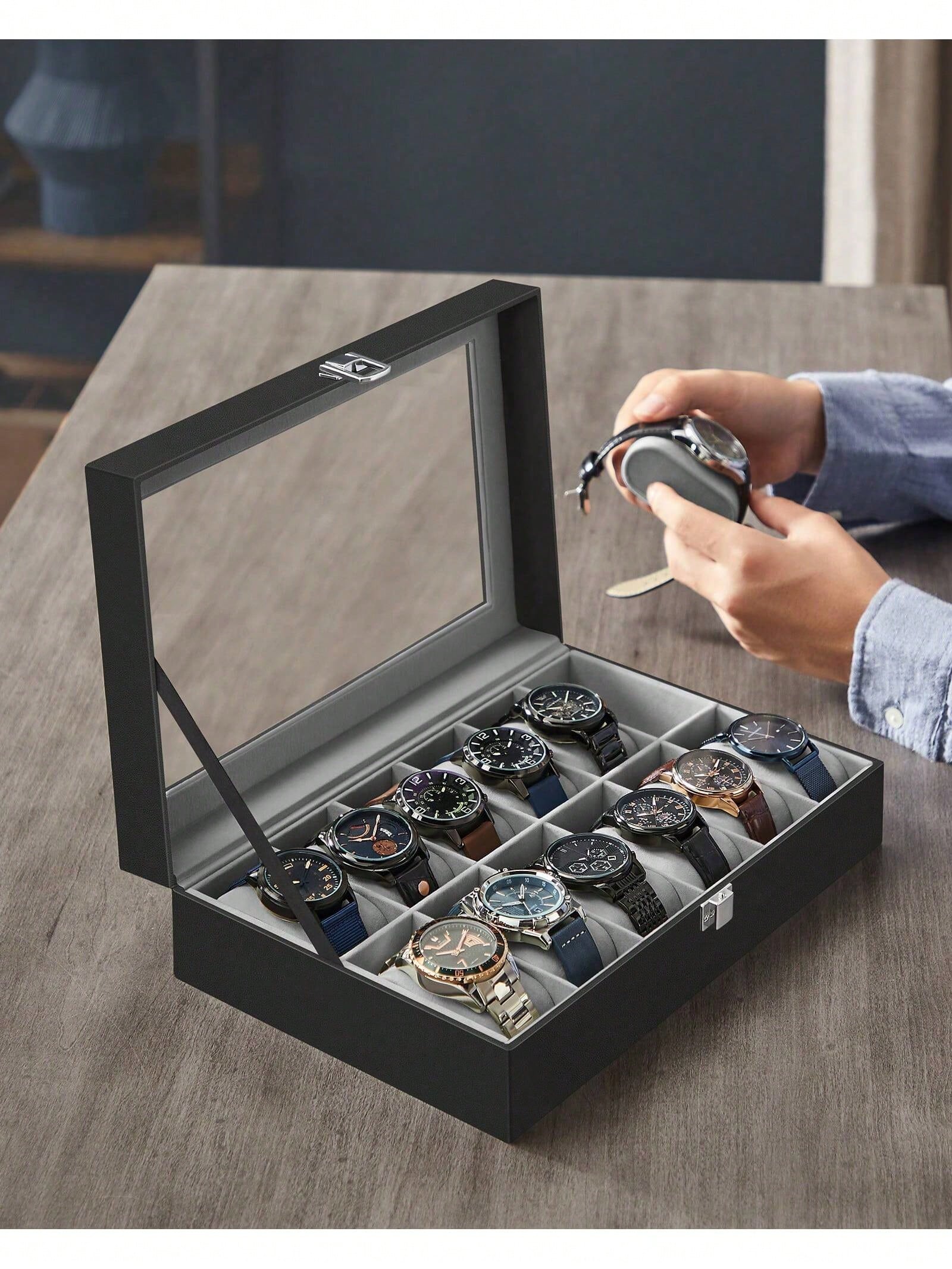 กล่องเก็บนาฬิกาแบบล็อคได้ 12 ช - Jewelry Box With Watches บทวิจารณ์และราคา