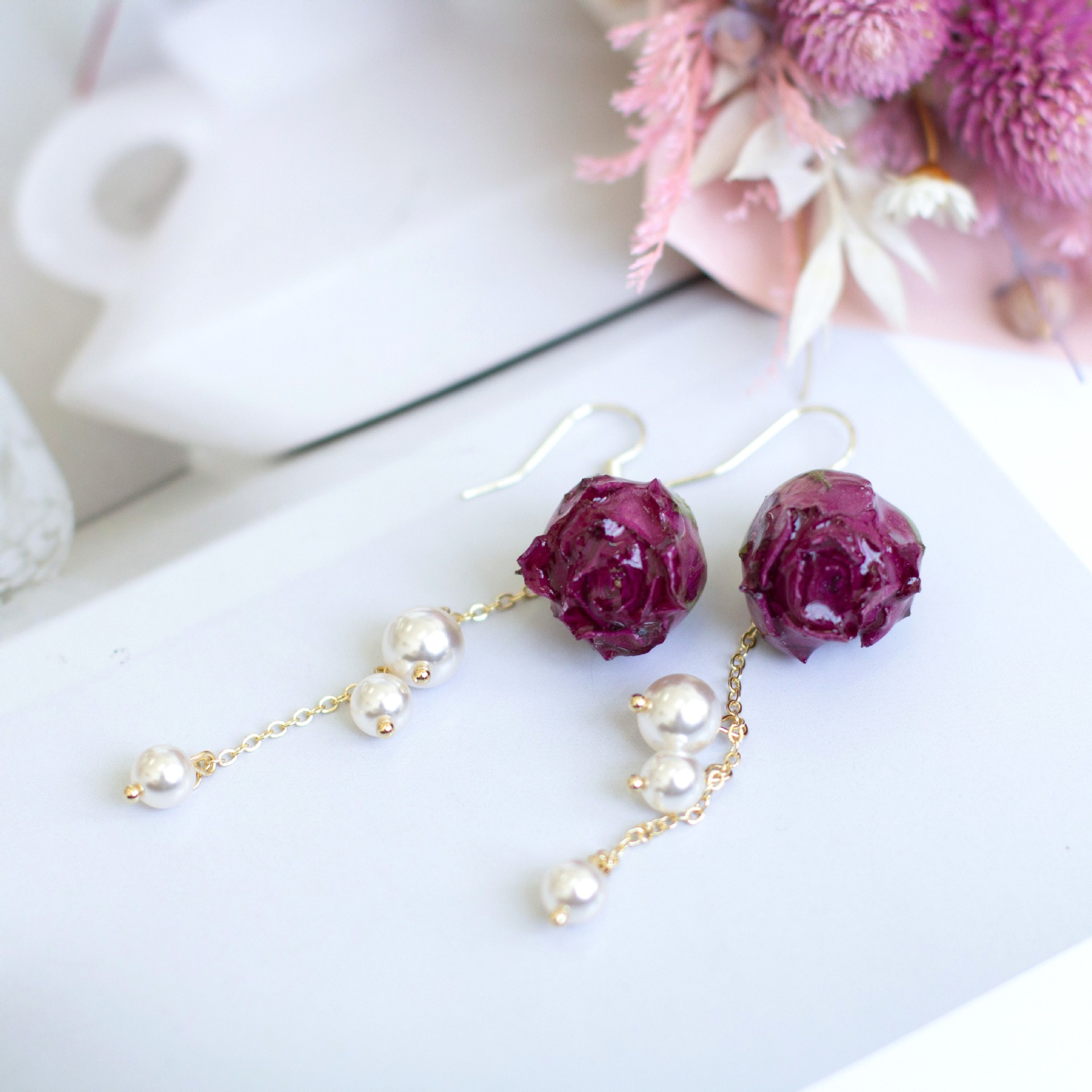 ต่างหูพู่ประดับมุกดอกกุหลาบนิร - Pearl Stud Earrings บทวิจารณ์และราคา
