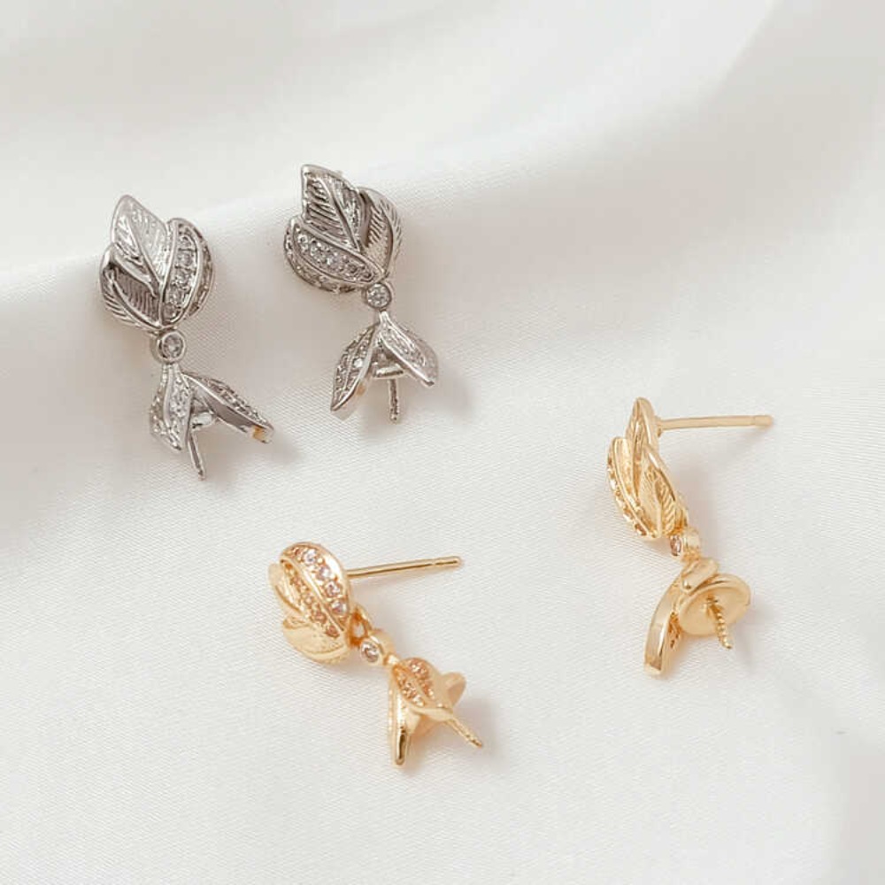 ต่างหูแบบติดหูทำมือ รูปดอกแมกโ - Pearl Stud Earrings บทวิจารณ์และราคา