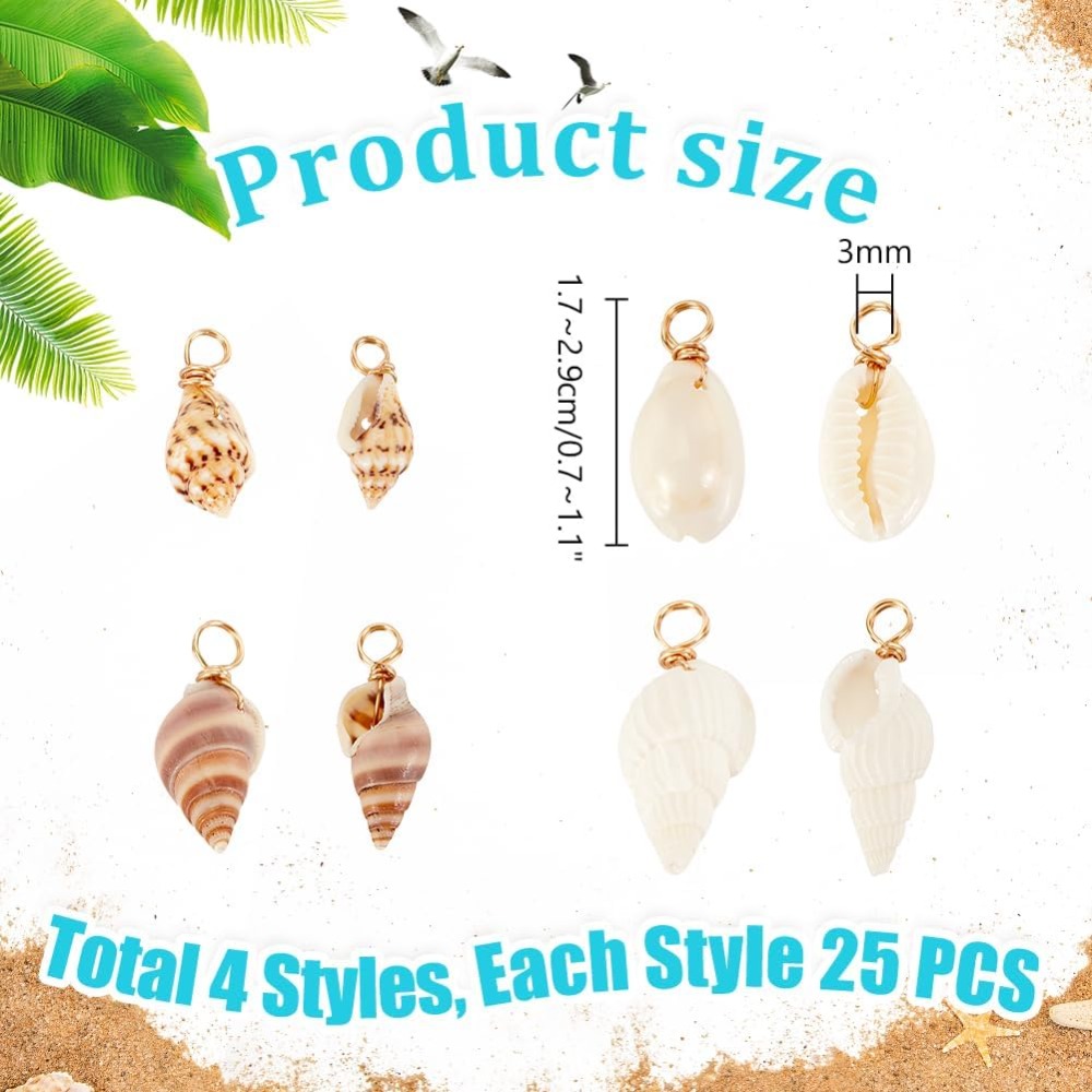 100pcs 4 รูปแบบเปลือกหอยธรรมชา - Charm Bracelet Beads บทวิจารณ์และราคา