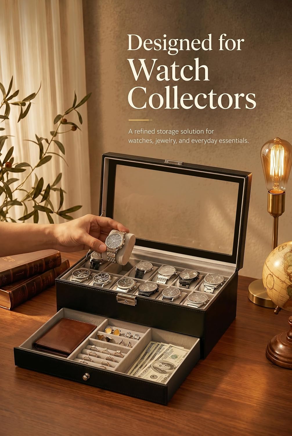 กล่องเก็บนาฬิกาสำหรับผู้ชาย ขอ - Jewelry Box With Watches บทวิจารณ์และราคา