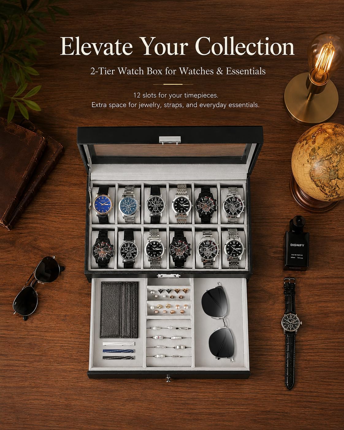 กล่องเก็บนาฬิกาสำหรับผู้ชาย ขอ - Jewelry Box With Watches บทวิจารณ์และราคา